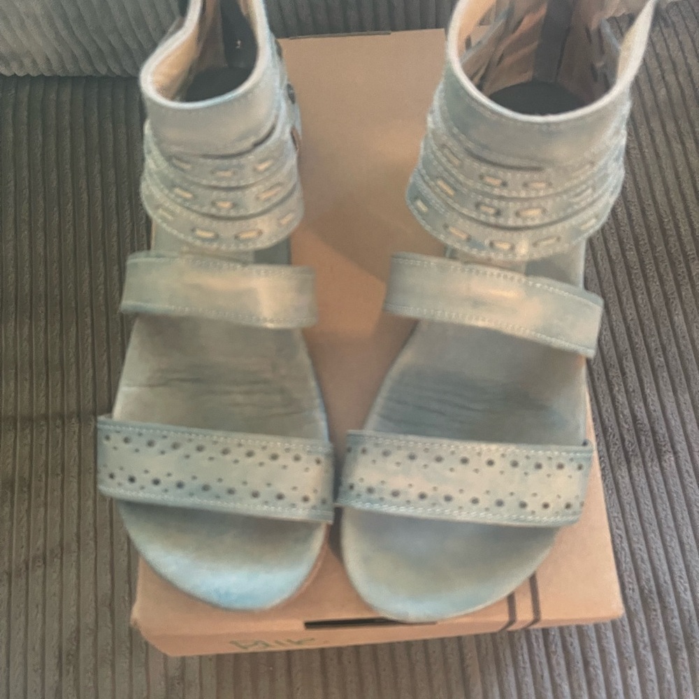 Bed Stu Blue Sandals with Ankle Strap and Perforated Detailing